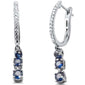 <span style="color:purple">SPECIAL!</span> 1.18ct G SI 14K White Gold Diamond & Blue Sapphire Gemstones Hoop Dangle Earrings