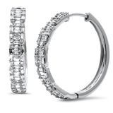 .72ct G SI 14K White Gold Round & Baguette Diamond Hoop Earrings