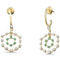 <span style="color:purple">SPECIAL!</span>.89ct G SI 14K Yellow Gold Diamond & Emerald Gemstones Round Dangle Earrings