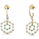 .89ct G SI 14K Yellow Gold Diamond & Emerald Gemstones Round Dangle Earrings