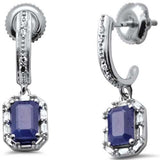1.80ct G SI 14K White Gold Diamond & Blue Sapphire Gemstones Dangle Earrings