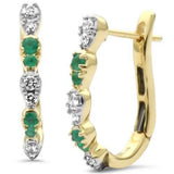 .31ct G SI 14K Yellow Gold Diamond & Emerald Gemstones Hoop Earrings