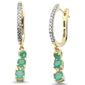 <span style="color:purple">SPECIAL!</span>.82ct G SI 14K Yellow Gold Diamond & Emerald Gemstones Drop Hoop Earrings