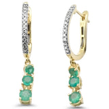 .89ct G SI 14K Yellow Gold Diamond & Emerald Gemstones Drop Hoop Earrings