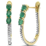 1.44ct G SI 14K Yellow Gold Diamond & Emerald Gemstones Hoop Earrings