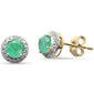 <span style="color:purple">SPECIAL!</span>1.06ct G SI 14K Yellow Gold Diamond & Natural Emerald Gemstones Halo Earrings