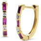 <span style="color:purple">SPECIAL!</span>.29ct G SI 14K Yellow Gold Diamond & Ruby Gemstones Hoop Earrings
