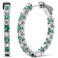 <span style="color:purple">SPECIAL!</span>2.02ct G SI 14K White Gold Diamond & Genuine Emerald Gemstones Hoop Earrings