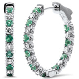 2.02ct G SI 14K White Gold Diamond & Genuine Emerald Gemstones Hoop Earrings