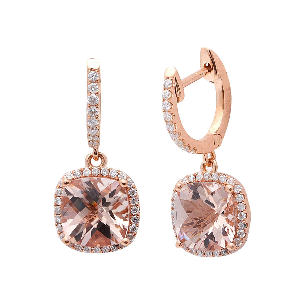 2.93CT F VS Morganite & Diamond Drop Dangle Halo Style 14kt Rose gold Earrings