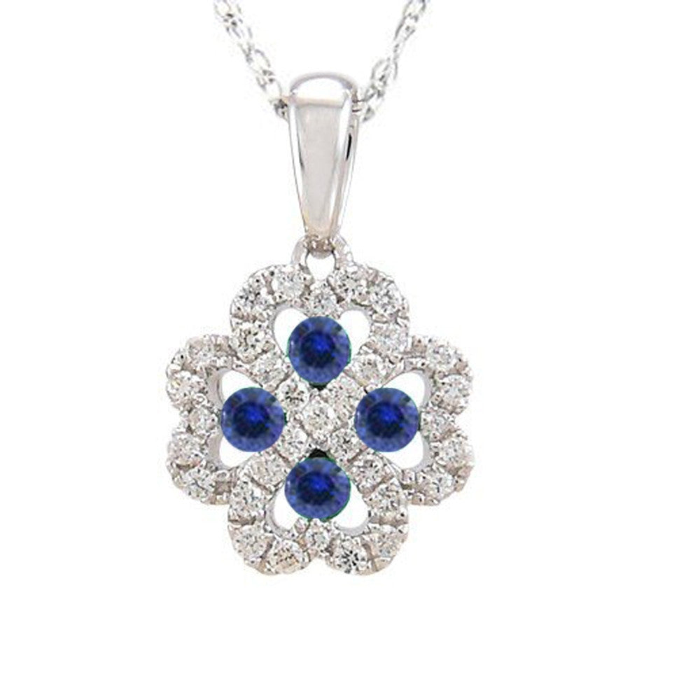 .36ct Blue Sapphire & Natural Diamond HEART Infinity Flower Pendant Necklace 18"