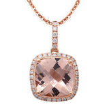 2.91cts 14k Rose Gold Cushion Cut Morganite Gemstone & Diamond Pendant