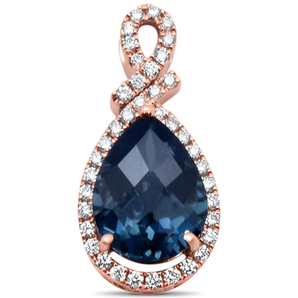4.60cts 14k Rose Gold Pear Shape Blue Topaz & Diamond Designer Pendant