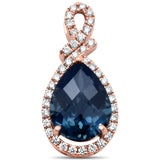 4.60cts 14k Rose Gold Pear Shape Blue Topaz & Diamond Designer Pendant