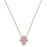 .10ct 14kt Rose Gold Trendy Hand of Hamsa Chai Necklace 18"