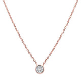 .07ct 14k Rose Gold Round Diamond Solitaire Pendant Necklace 18"Long