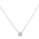 <span>DIAMOND CLOSEOUT! </span>.05ct 14kt White Gold Bezel Solitaire Round Diamond Pendant 18" Necklace