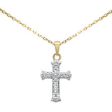 .09ct G SI 14K Yellow Gold Diamond Cross Pendant Necklace 18" Long Chain
