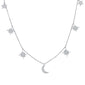 <span style="color:purple">SPECIAL!</span>.18ct 14kt White Gold Crescent Moon & Stars Diamond Pendant Necklace 18"