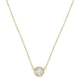 <span>DIAMOND  CLOSEOUT! </span>.17ct 14k Yellow Gold Diamond Round Halo Solitaire Pendant Necklace 18"