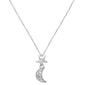 .05cts 14kt White Gold Crescent Moon Star Diamond Pendant Necklace 18" Long