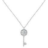 .08cts 14kt White Gold Round Diamond Key Pendant Necklace 18" Long