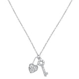<span>DIAMOND CLOSEOUT! </span>.13cts 14kt White Gold Round Diamond Key to my Heart Pendant Necklace 18"