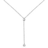 <span>¡CIERRE DE DIAMANTES! </span>Collar con colgante tipo lariat de oro blanco de 14 kt de .06 cts con diamante redondo de 18 pulgadas de largo