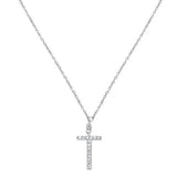 .07cts 14kt White Gold Round Diamond Cross Pendant Necklace 18" Long