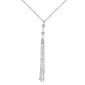 .10cts 14kt White Gold Round Diamond Drop Dangle Tassel Necklace 18" Long
