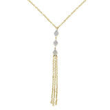 .10cts 14kt Yellow Gold Round Diamond Drop Dangle Tassel Necklace 18" Long