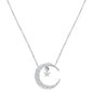 <span style="color:purple">SPECIAL!</span> .17cts 14kt White Gold Round Diamond Crescent Moon Pendant Necklace 18"