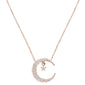 <span style="color:purple">SPECIAL!</span> .16ct 14k Rose Gold Crescent Moon Star Diamond Pendant Necklace 18" Long