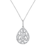 .98cts 14kt White Gold Round Diamond Antique Filigree Pendant Necklace 18"