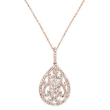 <span>DIAMOND CLOSEOUT! </span>1.01ct 14k Rose Gold Pear Tear Drop Diamond Filigree Pendant Necklace 18"