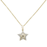 .17ct 14k Yellow Gold Diamond Filigree Star Pendant Necklace 18" Long