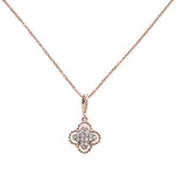 .09ct 14k Rose Gold Antique Flower Diamond Pendant 18" Long Chain