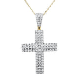 .98ct 14k Yellow Gold Diamond Micro Pave Cross Pendant Necklace 18"