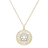 .14ct 14k Yellow Gold Filigree Star David Diamond Pendant Necklace 18" Long