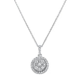 .98ct 14k White Gold Round Halo Diamond Drop Pendant Necklace 18"Long