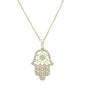 .27ct 14k Yellow Gold Diamond Hand of Hamsa Chai Pendant Necklace 18"Long