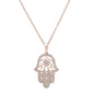 .25ct 14k Rose Gold Diamond Hand of Hamsa Chai Pendant Necklace 18"Long
