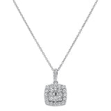 .1.04ct 14k White Gold Square Diamond Pendant Necklace 18"Long