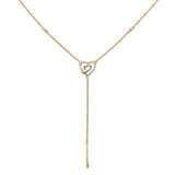 .09ct 14kt Yellow Gold Diamond Drop Heart Lariat Pendant Necklace 18"+ 2"