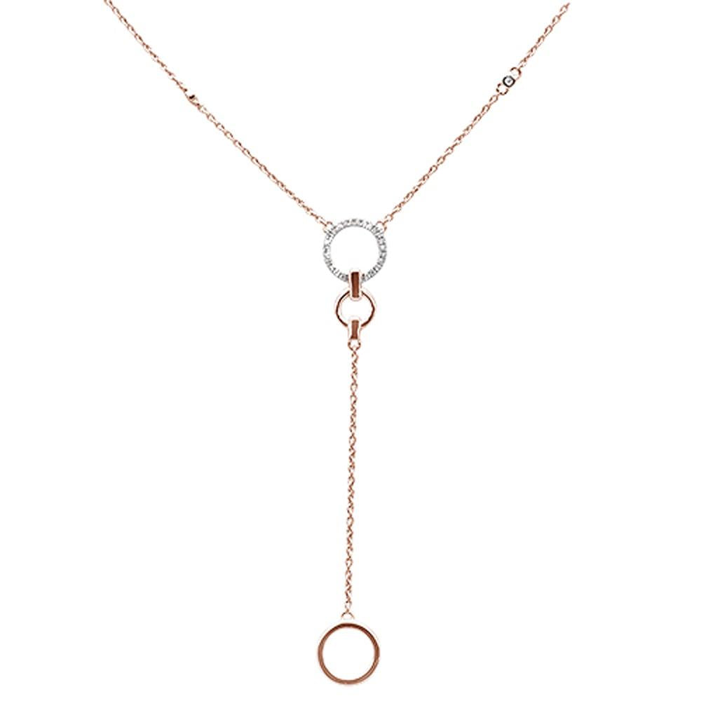 .09ct 14kt Rose Gold Diamond Drop Circle Lariat Pendant Necklace 18"+2" Ext