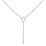 .16cts 14k Rose Gold Diamond Clover Drop Lariat Pendant Necklace 18"