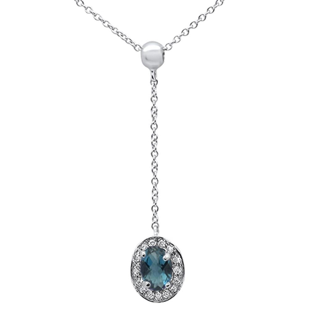 <span>GEMSTONE CLOSEOUT </span>! .57cts 10k White Gold Blue Topaz & Diamond Lariat Pendant Necklace 18" Long