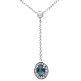 <span>GEMSTONE CLOSEOUT </span>! .57cts 10k White Gold Diamond & Blue Topaz Lariat Pendant Necklace 18" Long