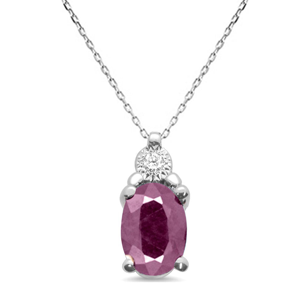 <span>CIERRE DE EXISTENCIAS DE PIEDRAS PRECIOSAS</span>! Collar con colgante solitario de rubí y diamantes de oro blanco de 10k y 0,79 ct, 45 cm