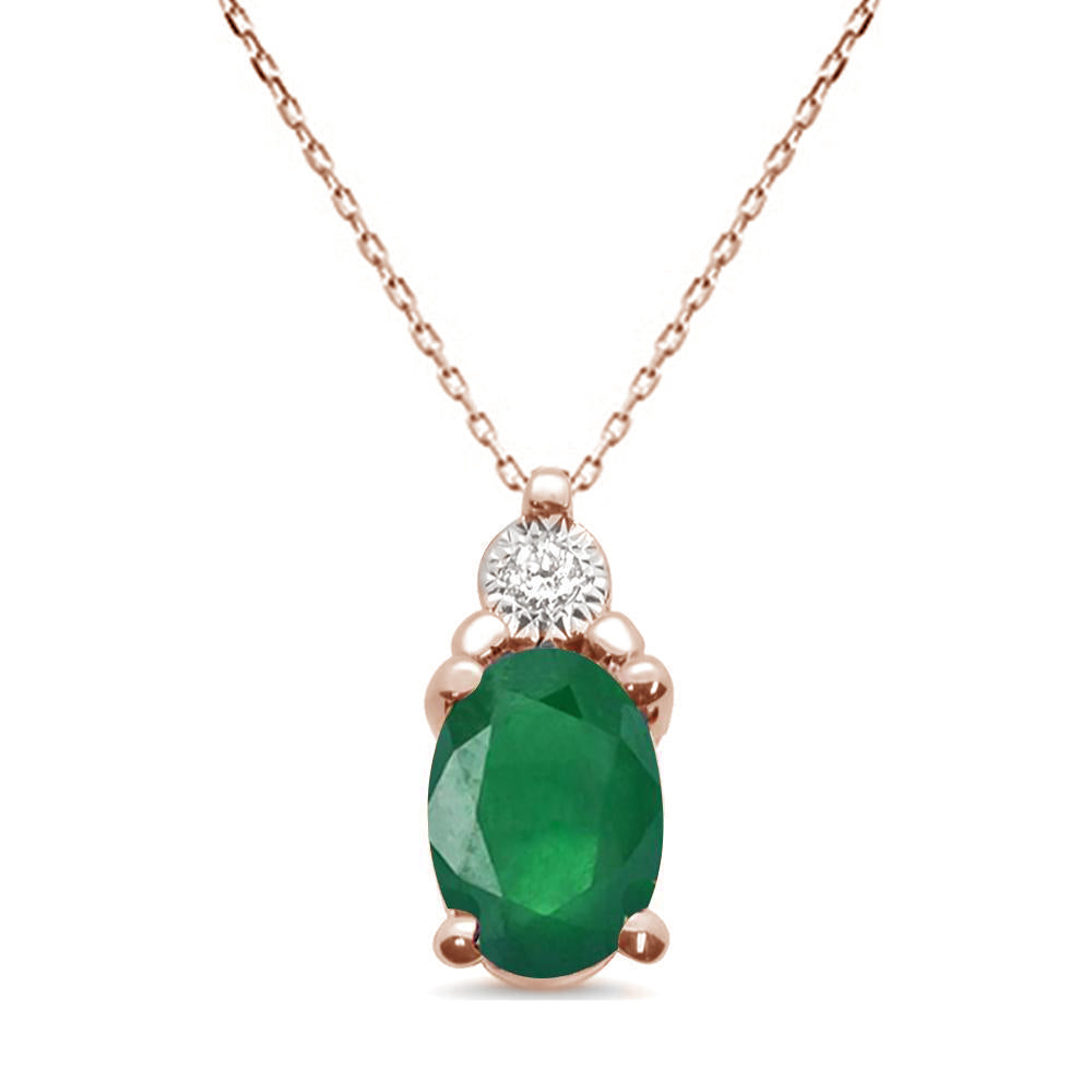 <span>GEMSTONE CLOSEOUT </span>! .73ct 10k Rose Gold Oval Emerald & Diamond Pendant 18" Long